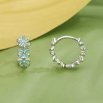 Mint Green Garland Hoop Earrings Enamel Flower Ear Buckles